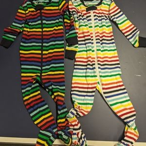 Primary White rainbow striped footie pajamas